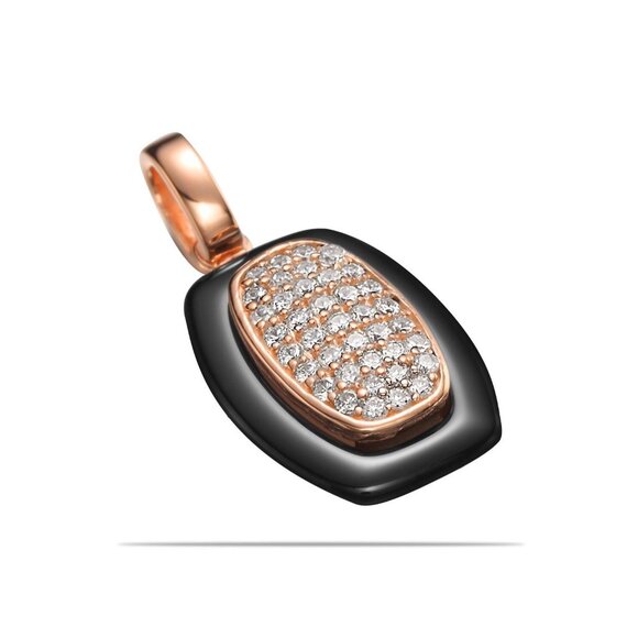 Ceramic and Sterling Silver Center with Simulated Diamonds Pendant - Picture 4 of 4